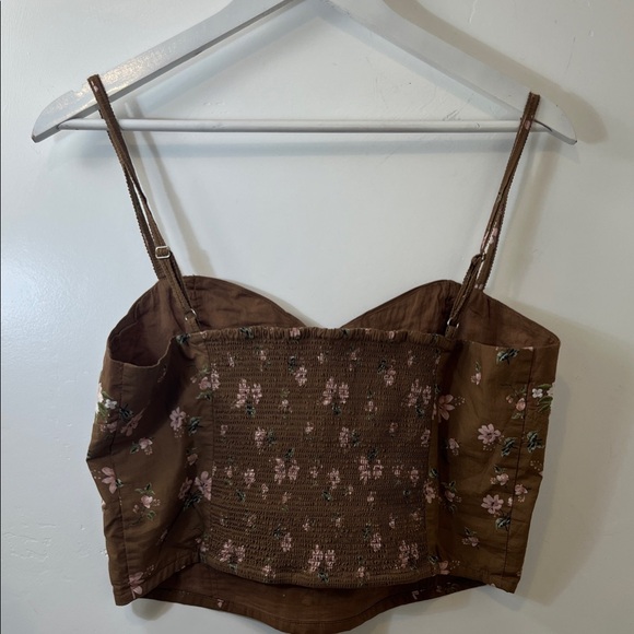 Free People Brown Floral bustier Crop Top sz M - Picture 5 of 10